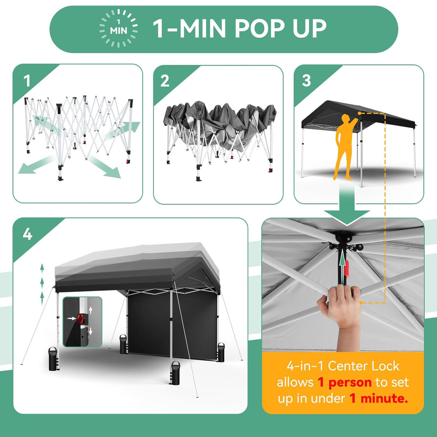 Pop Up Canopy Tent 10x10 FT 1-Key Center Lock 3 Heights Carry Bag