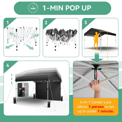 Pop Up Canopy Tent 10x10 FT 1-Key Center Lock 3 Heights Carry Bag