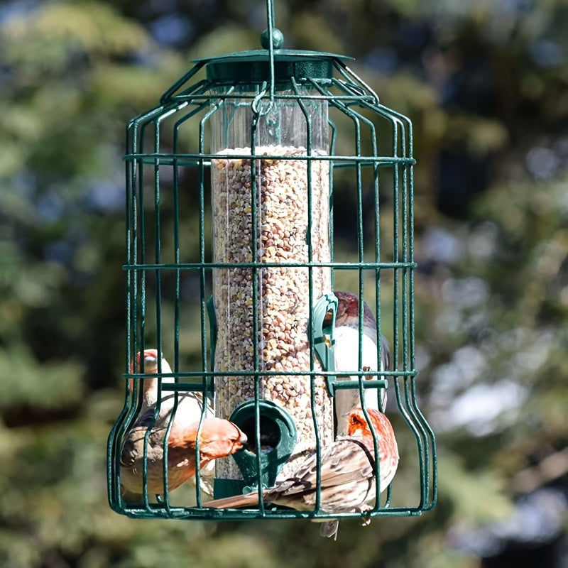 Bird Feeder | Metal Tube Cage 4 Port Hanging Outdoor Sparrow Wild Bird