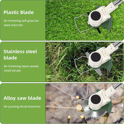Weed Wacker Cordless 24V Brush Cutter – Electric String Trimmer with 2 Batteries & Charger, 3 Blade Types, Lightweight Battery Powered Weed Eater for Yard, Garden & Lawn Trimming