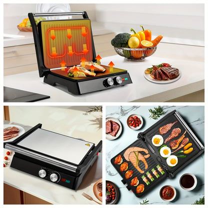 Sandwich Maker 3-in-1 Mini Indoor Grill & Panini Press – Non-Stick 180° Opening, Floating Hinge, 60-Min Timer, Temp Control & Grease Tray | Compact Electric Grill for Home & Dorm