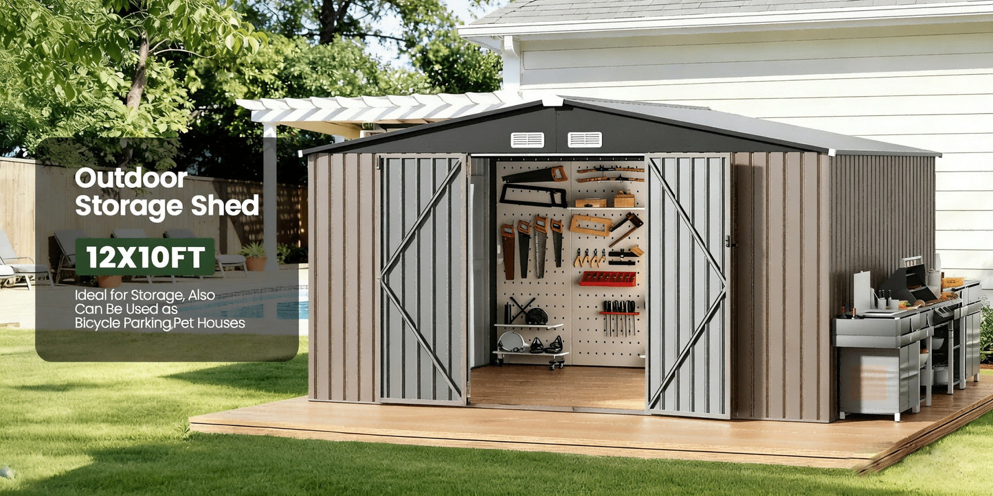 Outdoor Metal Storage Shed with Lockable Doors & Air Vent