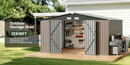 Outdoor Metal Storage Shed with Lockable Doors & Air Vent