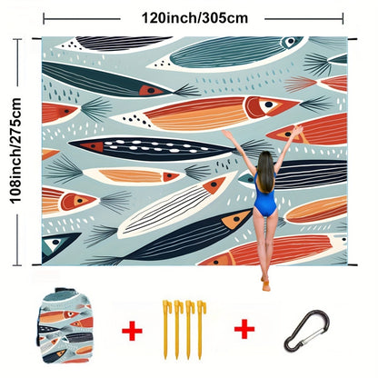 Sandproof Beach Blanket Oversized Extra Large Quick Dry Picnic Mat for Beach Camping Travel – Bohemia Dolphin Sailor Turtle Fish Patterns, 2-10 Adults