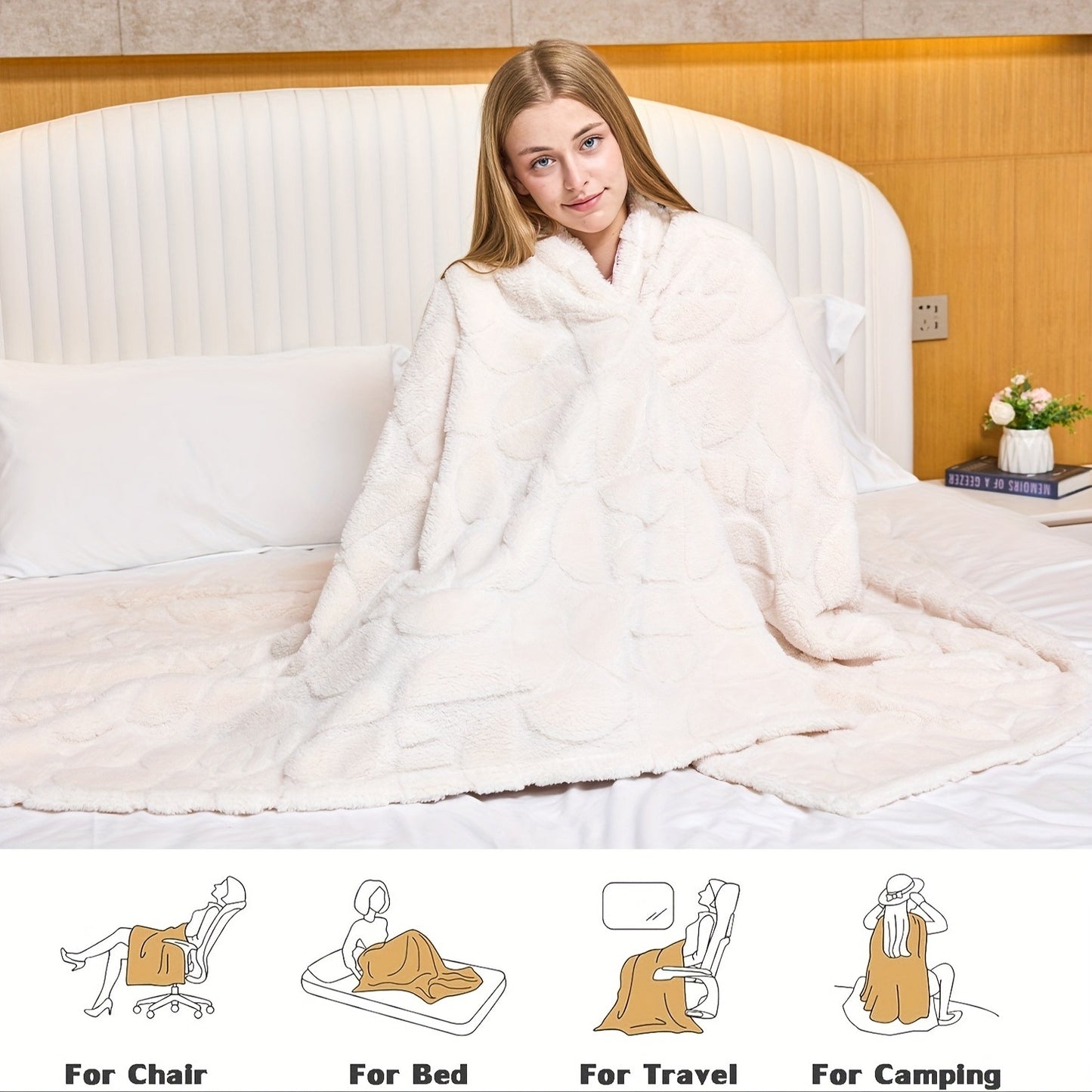 Throw Blanket 3D Geometric Pattern Fluffy Soft Warm Handmade Knit Blanket for Couch Sofa Bed Camping Picnic Travel – Lightweight Cozy Blanket