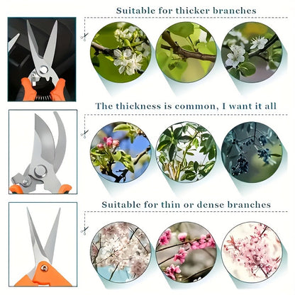 Pruning Shears 6-Piece Set | Heavy Duty Stainless Steel Garden Scissors Ergonomic Anti-Slip Handle | Fruit Picking Lawn Bonsai Branch Cutting Tool Gift