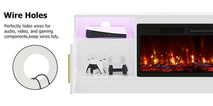 TV Stand with Fireplace 70 Inch for TVs up to 80" 36" Electric Fireplace LED Light Entertainment Center Highlight Storage Cabinet Modern Wood Media Console