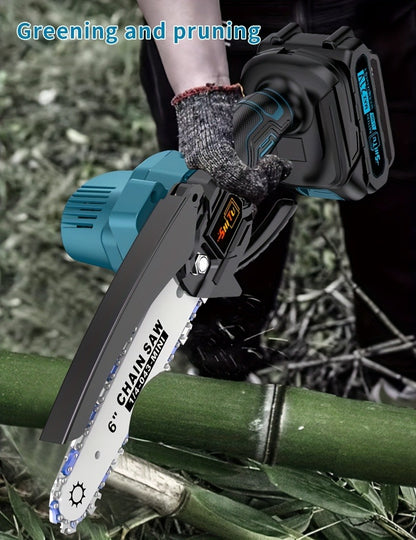 Handheld Electric Chainsaw – Mini Cordless Portable Tree Cutter with Splash Guard, Security Lock, Rechargeable Battery Options, Garden & Yard Gift for Men