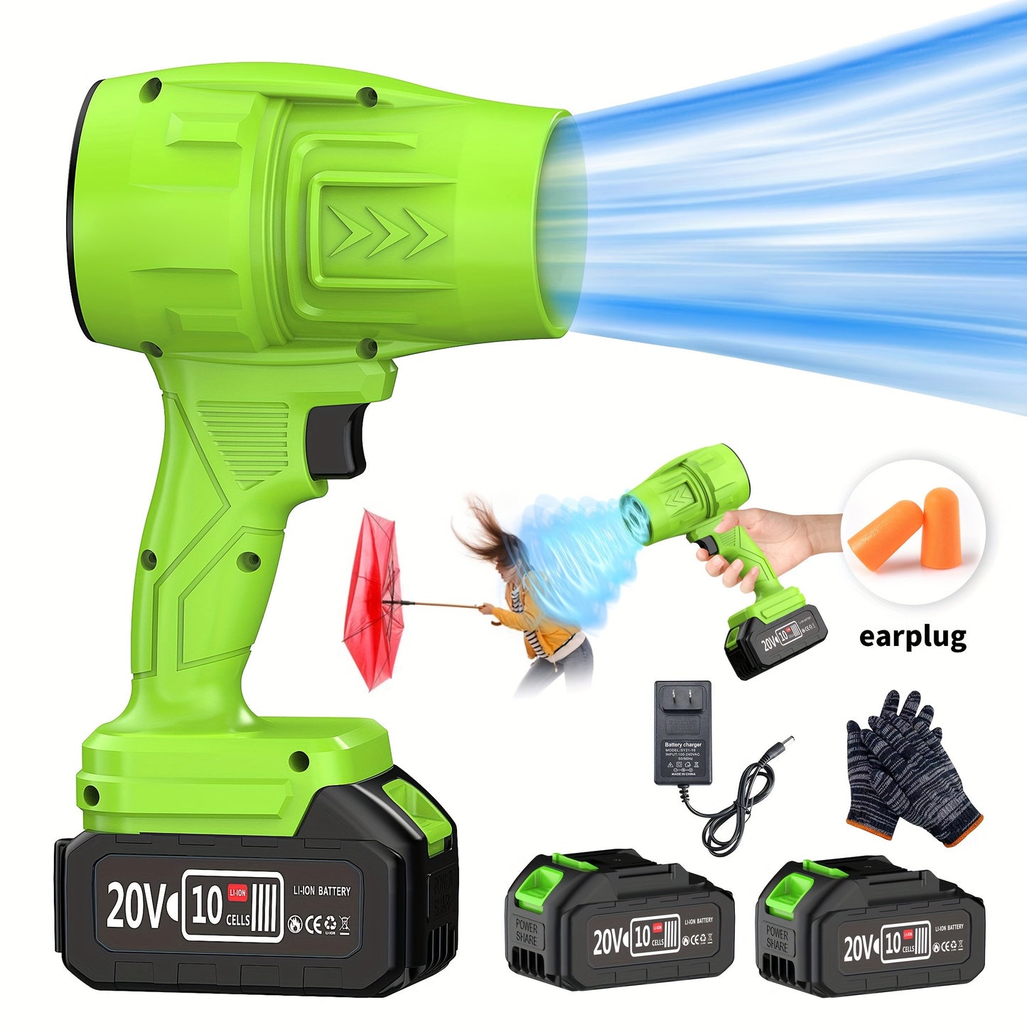 Battery Leaf Blower 20V 50000RPM Turbo Cordless, Dual Battery & 2 Nozzles Included, Handheld Blower for Car Drying, Leaves, Snow & Dust — Home & Outdoor