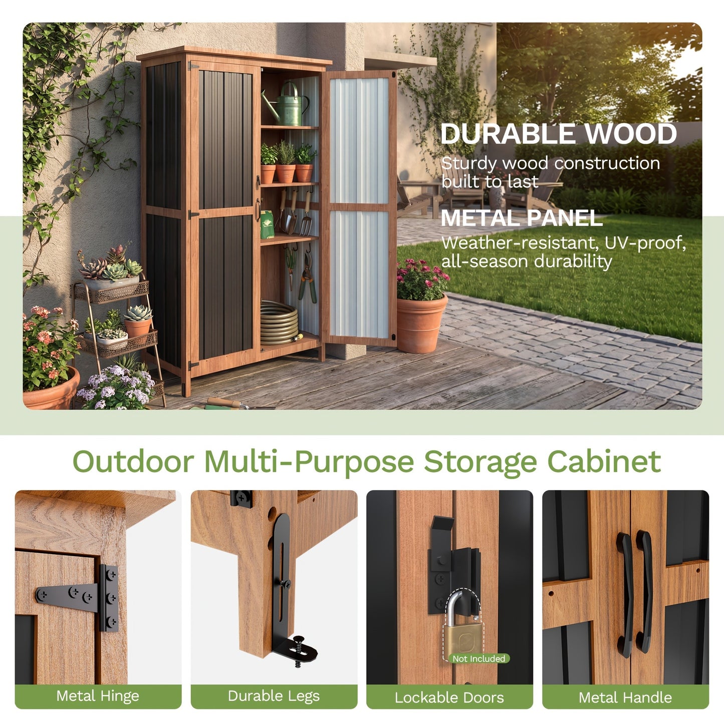 Outdoor Storage Shed Metal Garden Shed with Lockable Door
