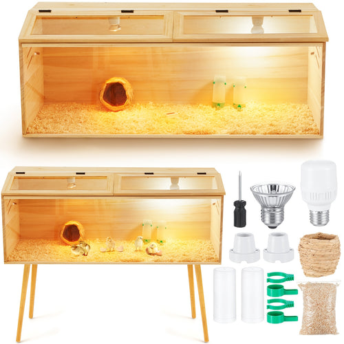 Brooder Box Kit 40x16x16 in for Chicks, Quail & Ducks – Indoor/Outdoor with Leg Stand, Sliding Door, Bulb Set & Feeder for Baby Chickens, Hamsters, Lizards