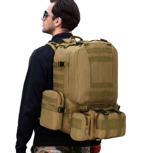 60L Large Backpack Daypack  with 3 MOLLE Bags Military Grade Tactical Outdoor