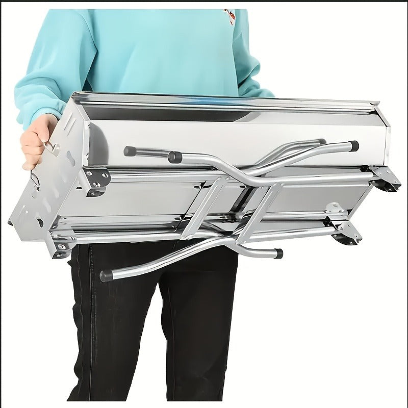 Charcoal BBQ Grill Foldable Large with Side Shelf & Storage Basket – Stainless Steel Portable Outdoor Grill for Camping, Picnic, Garden Patio & Travel | Optional 3-Piece Tool Set
