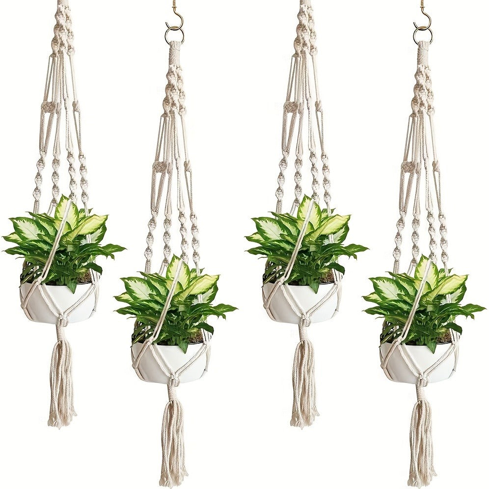 Macrame Hanging Planter Set of 4 Boho Rope Basket Plant Pot Holder for Indoor Outdoor - Decorative Hanging Organizer Net for Bedroom Living Room Garden Balcony Wall Decor