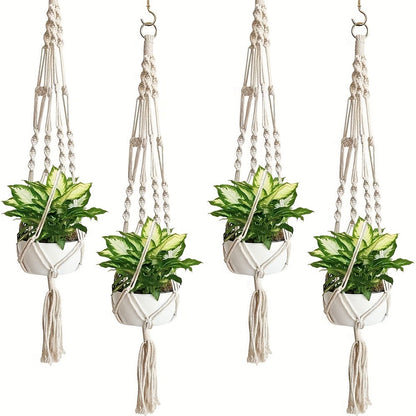 Macrame Hanging Planter Set of 4 Boho Rope Basket Plant Pot Holder for Indoor Outdoor - Decorative Hanging Organizer Net for Bedroom Living Room Garden Balcony Wall Decor