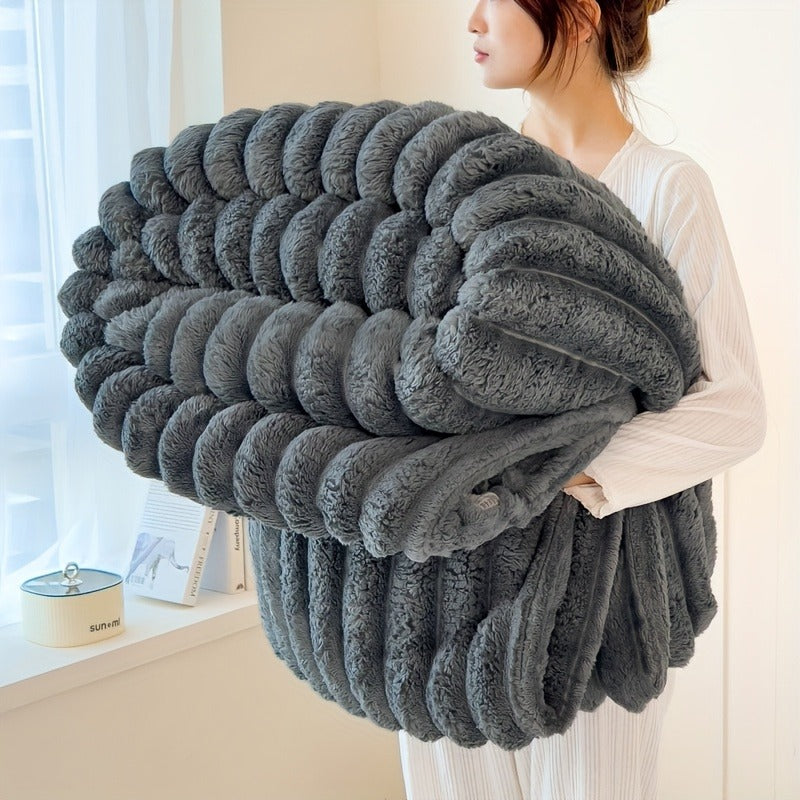 Fleece Blanket Double-Sided 3D Faux Rabbit Fur Throw – Ultra-Soft Thick 300-350g/m² for Home, Office, Travel & Camping, Multiple Sizes & Colors