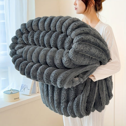 Fleece Blanket Double-Sided 3D Faux Rabbit Fur Throw – Ultra-Soft Thick 300-350g/m² for Home, Office, Travel & Camping, Multiple Sizes & Colors