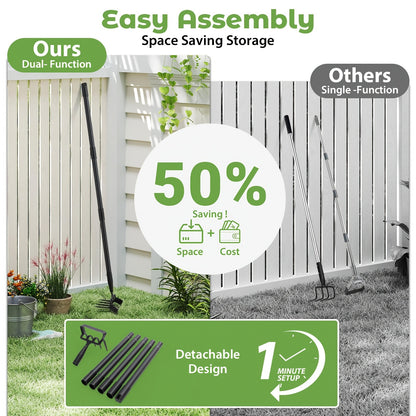 Hula Hoe 2-in-1 Dual Head Stirrup Loop Hoe & 4-Tine Cultivator Rake Heavy Duty All-Metal Long Handle 62 73 82 Inch for Weeding Aerating Loosening Soil
