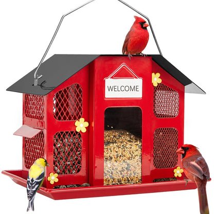 Metal Bird Feeder for Outside - 4 Lbs Large Capacity Hanging Wild Bird Feeder