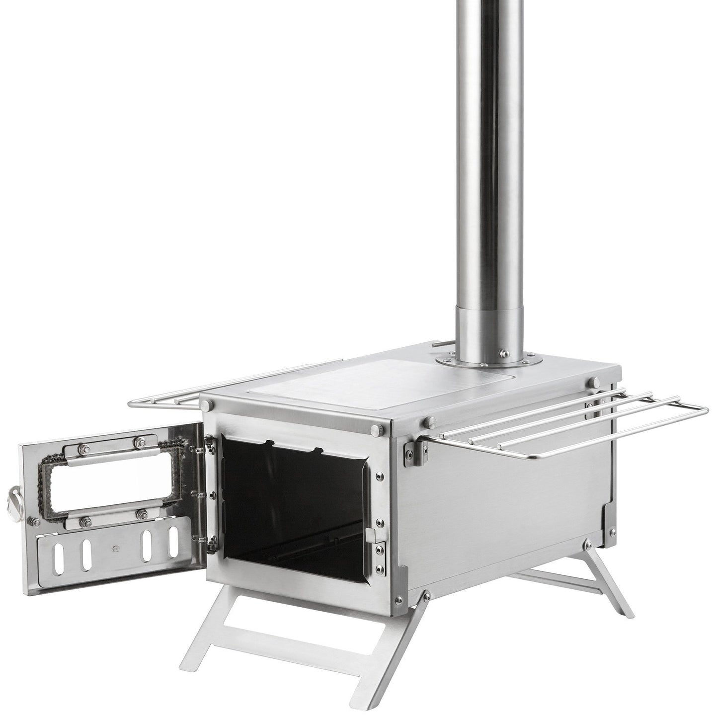 Wood Stove Camping Tent Stove 80 Inch Stainless Steel, 700in³ Firebox, 8 Accessories, BBQ Grill Plate, Chimney Pipes, Portable Outdoor Heating & Cooking, 11.71 lbs