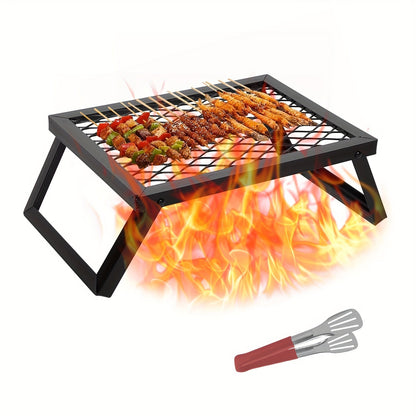 Campfire Grill Folding 16x12 Inch Heavy Duty Steel with Legs & Clip – 2-Pack Portable Open Fire Pit Grill for Camping, Outdoor Cooking & Backpacking