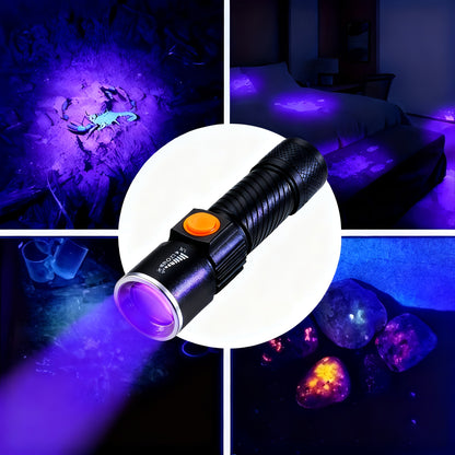 UV Flashlight Black Light 395nm USB Rechargeable - Ultraviolet Torch with 3 Modes for Pet Stain Detection, Bed Bug, Mold, Scorpion, Home & Outdoor Use