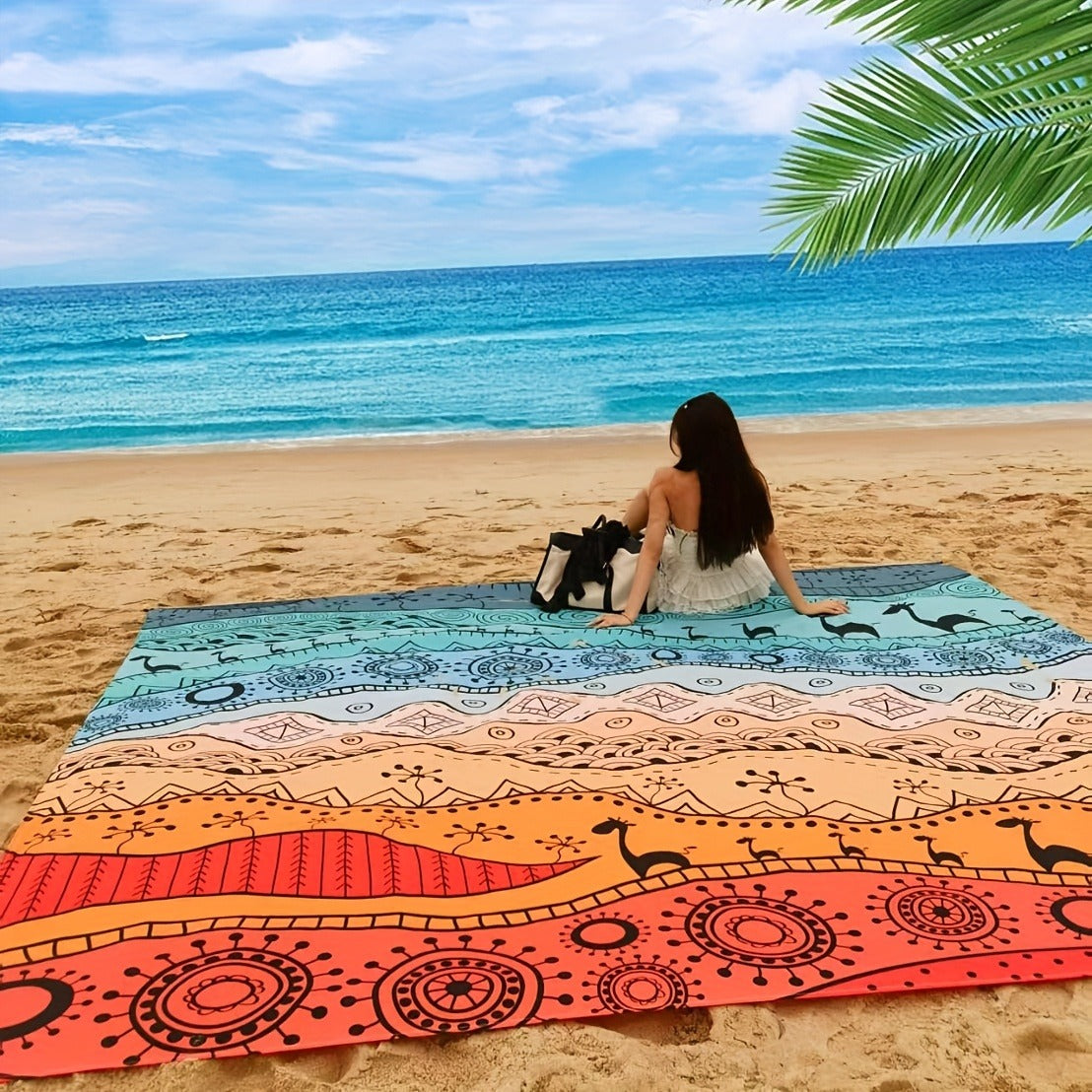 Sandproof Beach Blanket Oversized Extra Large Quick Dry Picnic Mat for Beach Camping Travel – Bohemia Dolphin Sailor Turtle Fish Patterns, 2-10 Adults