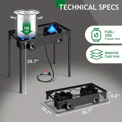 Propane Camp Stove 225000 BTU High-Pressure Burner Portable Outdoor Cooking Stove Detachable Legs Stainless Steel 1/2/3 Burner