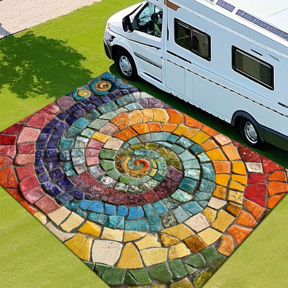 Indoor Outdoor Area Rug – Multicolor Mosaic Pattern, Machine Washable, Rubber Backing, Large Floor Mat for Living Room, Patio, Porch, Cafe & Office