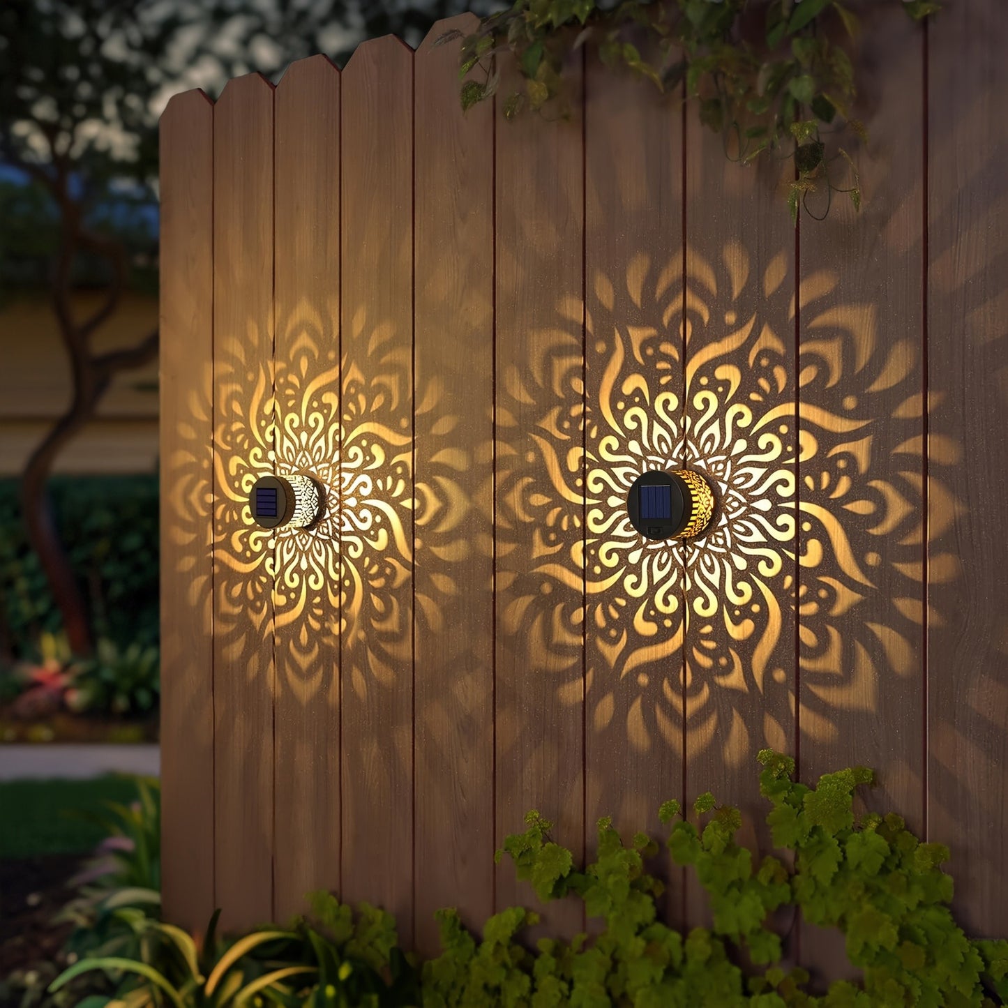 Solar Garden Lights Outdoor Waterproof IP65 Mandala LED Fence Wall Lights Metal Deck Step Lights for Yard Patio Courtyard Pathway Decoration Festival Gift 1/2/4 Pack
