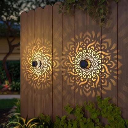 Solar Garden Lights Outdoor Waterproof IP65 Mandala LED Fence Wall Lights Metal Deck Step Lights for Yard Patio Courtyard Pathway Decoration Festival Gift 1/2/4 Pack