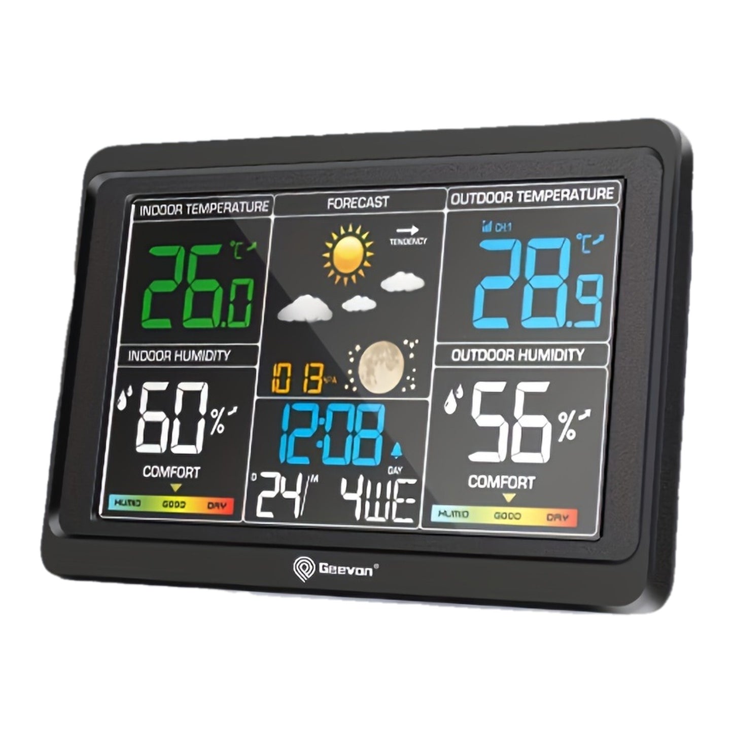 Wireless Weather Station - Indoor Outdoor Thermometer with 7.6" LCD, Barometer, Humidity, Moon Phase & USB Charging
