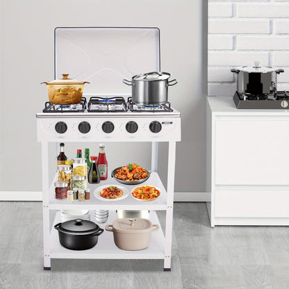 5-Burner Gas Stove CNCEST Portable Natural Gas Stove | 2.5kW Per Burner | Freestanding Outdoor Cooking Stove for RV, Camping, Tailgating & Backyard | White, 64×44.5cm