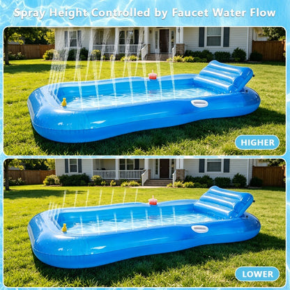 Inflatable Tanning Pool Lounger with Sprinkler | 74"x45" XL Pool Float with Pillow & Cup Holder for Adults