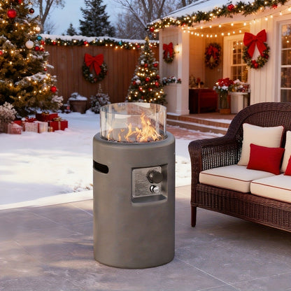 Propane Fire Pit Table 16-Inch Portable Outdoor Fire Table with Glass Windproof Cover, High-Power Patio Heater, Ignition System, Durable Metal Build for Backyard, Deck, Garden & Pool (Gray, No Gel)