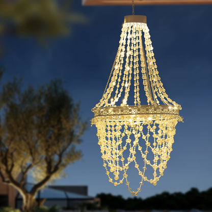 Solar Chandelier Outdoor Hanging Crystal Light 54 LED Warm White Waterproof Garden Yard Patio Gazebo Party Wedding Decor 6-Tier Oval Round