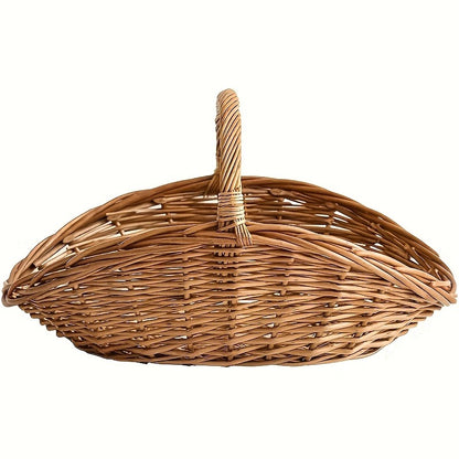 Wicker Storage Basket with Handles – Handcrafted Natural Seagrass Organizer for Home, Garden & Farmhouse Decor, Flowers, Produce & Blankets