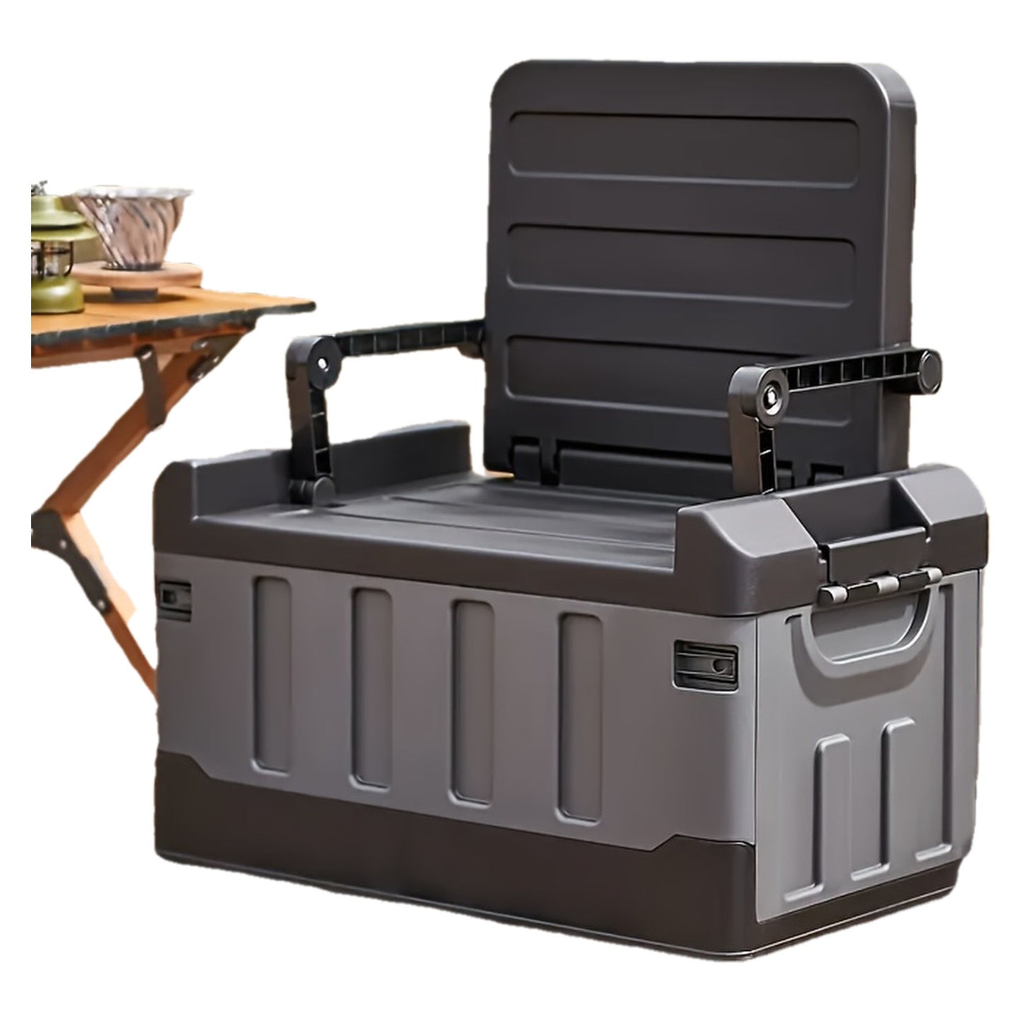 Folding Storage Box & Fishing Stool 2-in-1 – Large Capacity Portable Organizer with Backrest for Car Trunk, Outdoor Camping, Beach & Home Storage