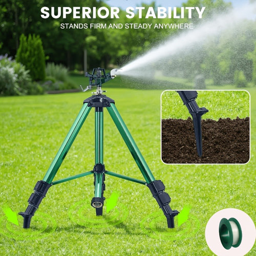 Impact Sprinkler Tripod 360° Zinc Head Lawn Yard Irrigation Flip Lock