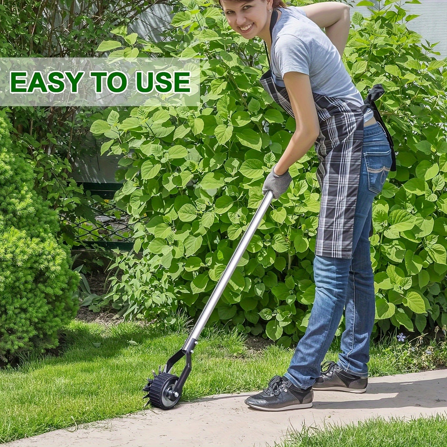 Wheeled Lawn Edger Manual Rotary Trimmer with 3/4-Section Stainless Steel Handle – Walk-Behind Grass Edger for Sidewalk, Driveway & Yard Weeding