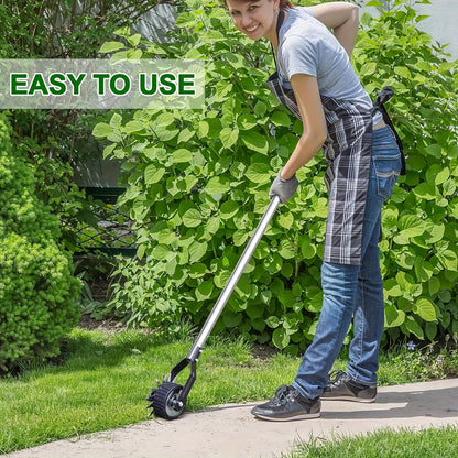 Wheeled Lawn Edger Manual Rotary Trimmer with 3/4-Section Stainless Steel Handle – Walk-Behind Grass Edger for Sidewalk, Driveway & Yard Weeding