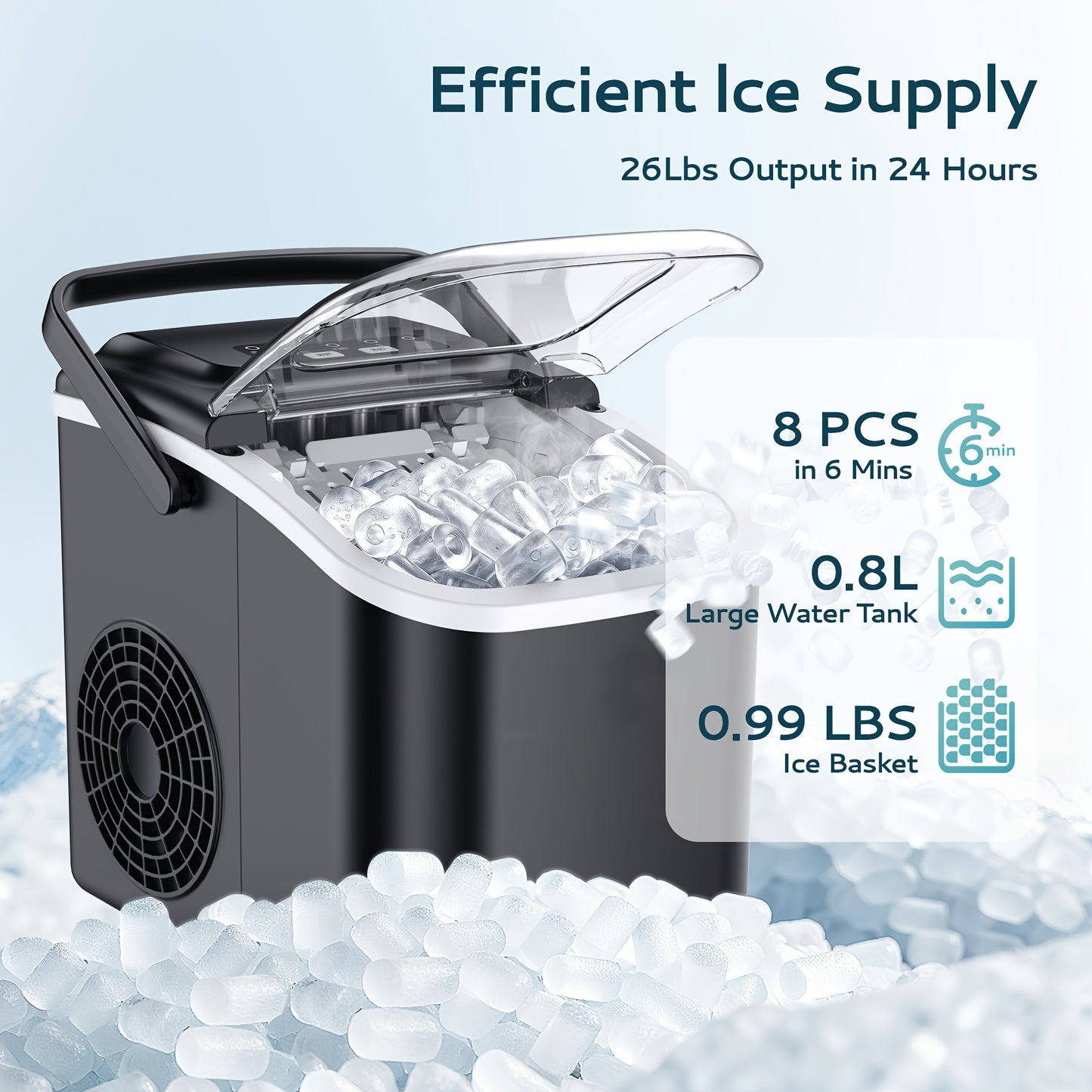 Portable Ice Maker Machine 26-29 Lbs Bullet Ice Self-Cleaning Countertop