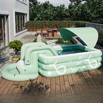 Inflatable Swimming Pool Set with Sunshade, Slide & Canopy – Family Backyard Pool, Multiple Sizes, Kids & Adults Outdoor Water Play