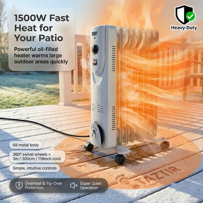 Oil Filled Radiator Heater 1500W Portable Electric Space Heater with 3 Heating Modes 600W/900W/1500W, Adjustable Thermostat, Overheat & Tip-Over Protection, Heavy-Duty Metal Housing with Casters