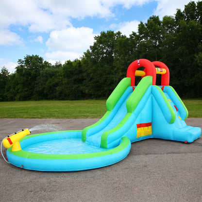 Large Inflatable Pool Water Park with Slide, Climbing Wall, Water Guns & Sprinklers – Backyard Summer Fun for Kids & Adults