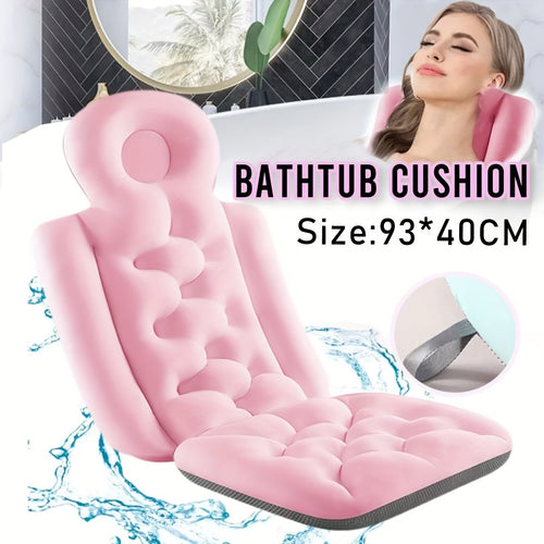 Bathtub Cushion Full Body Bath Mat Anti-Slip Ergonomic Pillow with Contoured Headrest Arm Support Neck Back Relief Quick-Dry Machine Washable Spa Bathroom Accessory