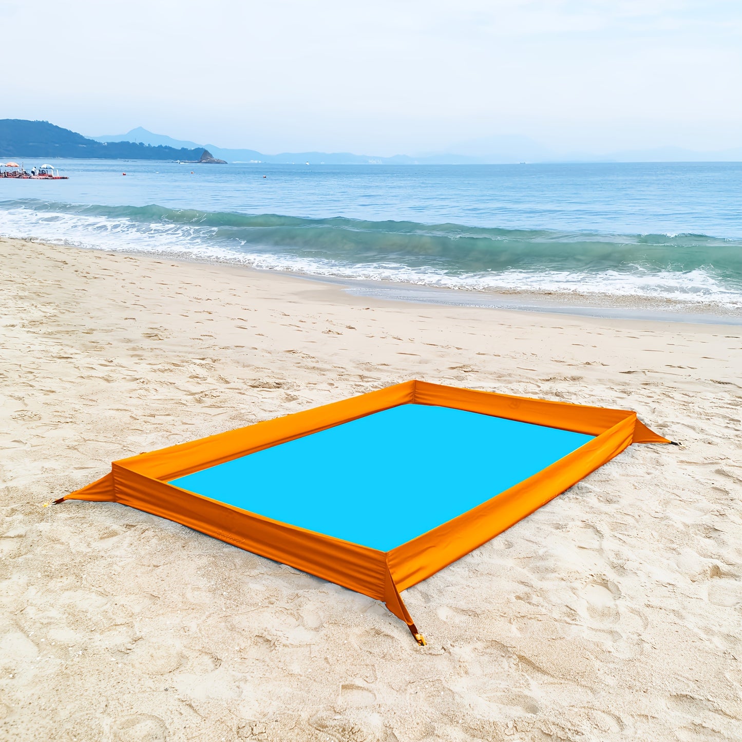 Beach Blanket with Sand Walls Fence Sandproof Waterproof 55x86in with 4 Stakes & Carry Bag for Family Picnic Camping Park Travel – 6 Printed Styles