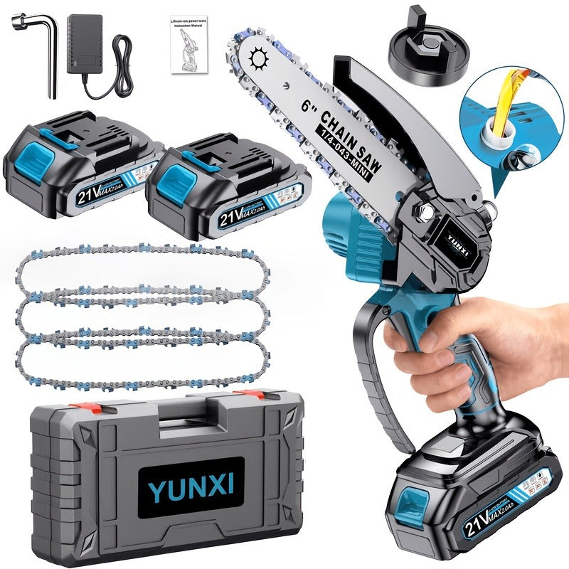 Handheld Electric Chainsaw – Mini Cordless Portable Tree Cutter with Splash Guard, Security Lock, Rechargeable Battery Options, Garden & Yard Gift for Men