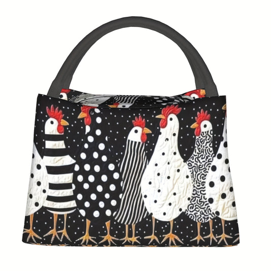 Insulated Lunch Bag with Cute Chicken Pattern Reusable Cooler Tote Bag Portable Thermal Bag for Office Camping Beach Picnic Birthday Gift 11x6.3x6.7in