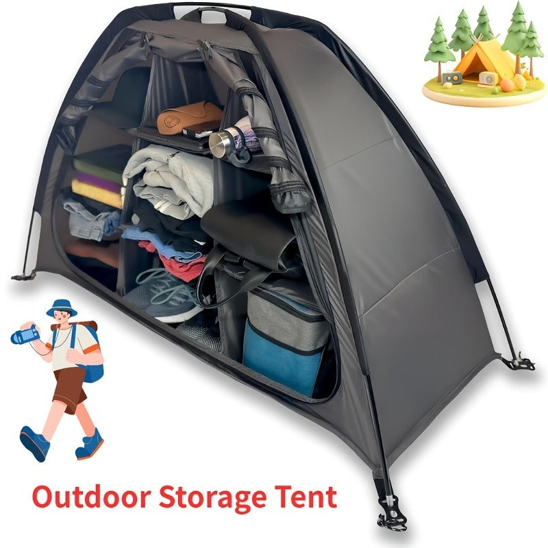 Camping Tent Organizer 9-Shelf with Zippered Flap — Hanging Storage Rack for Shoes, Gear & Dining, Fits Most Tents, Brown & Gray